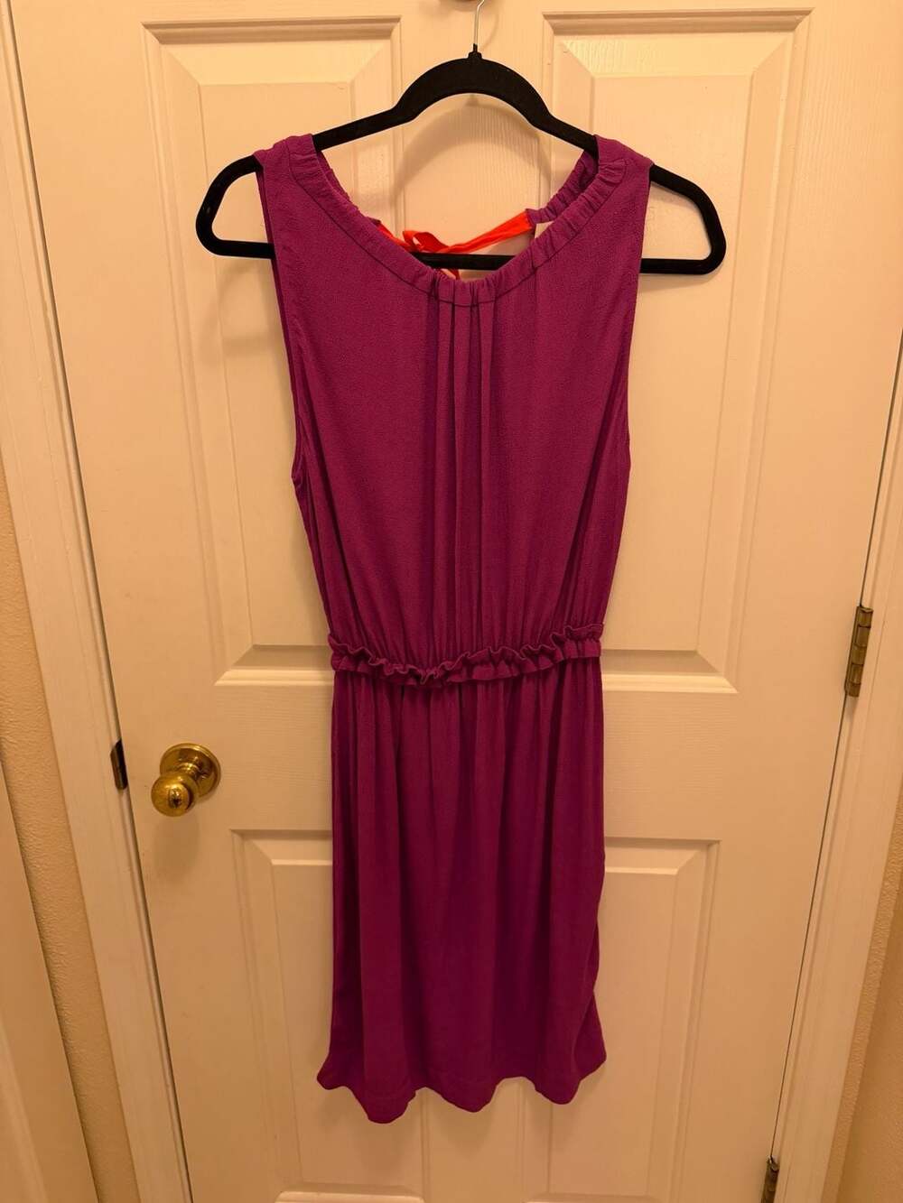 Kate Spade 'Katia' Sleeveless Magenta Crepe Dress with Orange Neck Tie Detail